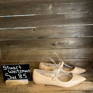 Womens Stuart Weitzman Emilia Beige Leather Mary Jane Ballet Flats Size 8.5 B